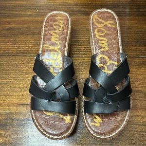 Sam Edelman Raynere black leather cork wedge sandals size 9m